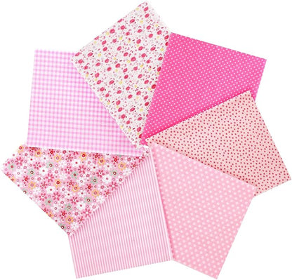 Ainiv 7pcs 100% Cotton Quilting Fabric Bundles, 19.68"x19.68" Fabric Bundles Squares, Floral Precut Squares Patchwork for Quilting, Sewing, DIY Crafts, Mask, Pink