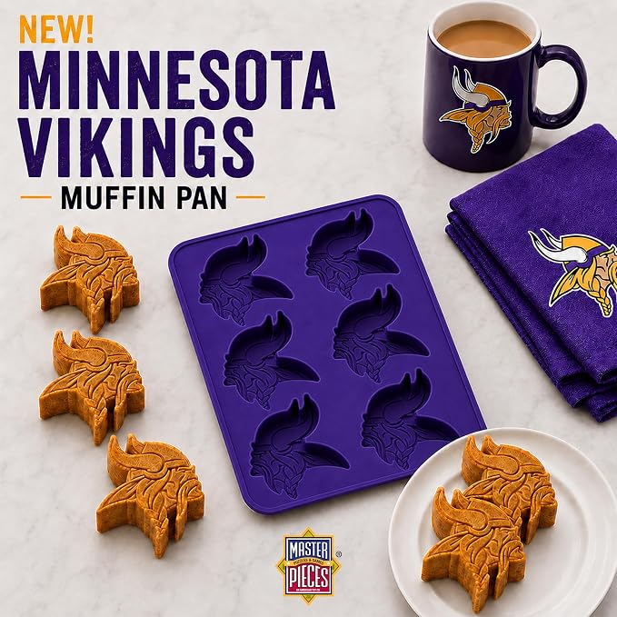 Masterpieces NFL Minnesota Vikings Muffin Pan - Silicone, Dishwasher Safe, Team Colors, Perfect Minnesota Vikings Gifts