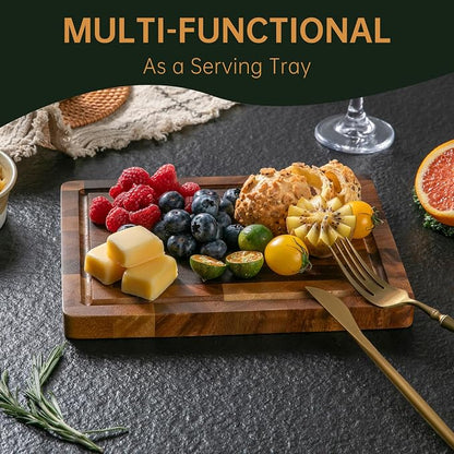THETCHRY Walnut Wood Small Cutting Board, Compact Chopping Board with Deep Juice Groove, Knife Friendly & Non-Slip Design, 10x8x0.8 Inch for Fruit Cheese Prep