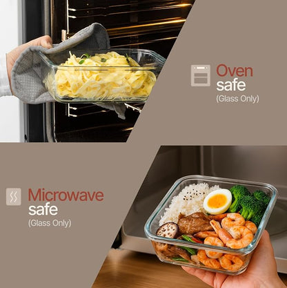 Bakken Borosilicate Glass Food Storage Containers with Lids 16 Pieces, BPA-Free Stackable Lunch & Leftover Containers, Microwave, Freezer & Dishwasher Safe, 100% Airtight Leak-Proof, Blue