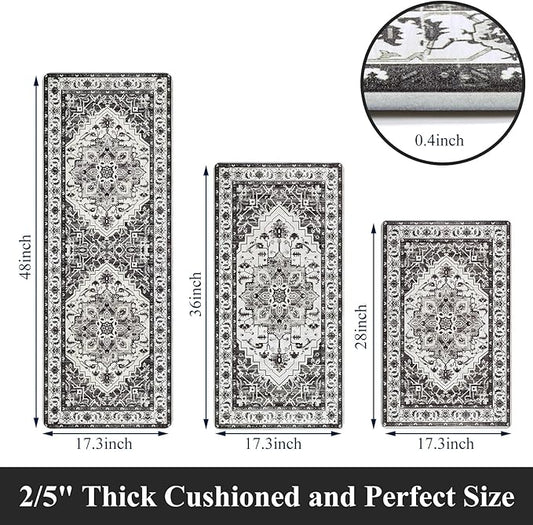 Cushioned Kitchen Rug Sets 3 Piece Anti Fatigue Kitchen Mats for Floor Non Slip Waterproof Kitchen Rugs and Mats Comfort Standing Mat Runner for Home Office,Sink,Laundry