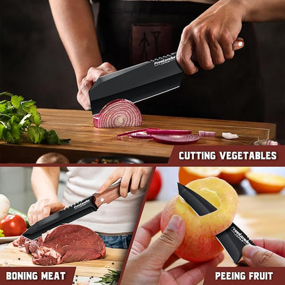 Freelander Butcher Knife Set 3 PCS, Japanese Chef Knife Set with Roll Bag, Full Tang Meat Cleaver for Kitchen & Camping & BBQ, Gift for Men