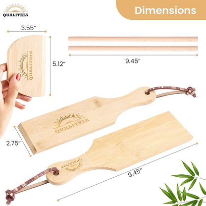 Gnocchi Board Set for Rolling Dough - 2x Paddles, 2x Rollers & 1x Cutter, Bamboo Pasta Shaper Tools Butter Maker, Garganelli Cavatelli Tortellini Cavarola Roller (Gnocchi Board Set 4)