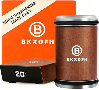 Rolling Knife Sharpener Kit, Knife Sharpening Kit, Kitchen Knives Sharpener Roller with Diamond and Ceramic for Steel of Chef Blade, Knives Sharpening Tool with 15 & 20 Degree Magnetic Angle, Walnut