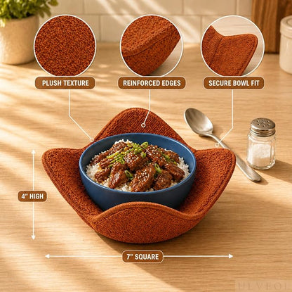 Set of 2 Microwave Bowl Cloth Hot Pads with Brown Color - Multipurpose Heat Resistant Plate Holders 7"x4" Inches - Pot Holder Microwavable Bowl Cozies for Food - Ramen Soup or Bowl Cozy