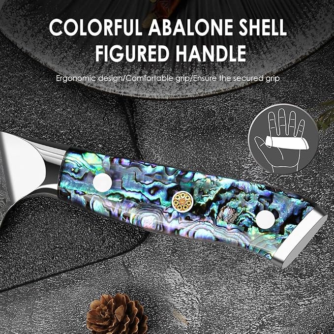 Home Safety Japanese Damascus Knife, Chef's Knife with Sharp 20cm Blade Made of 67 Layers of VG-10 Damascus Steel Kitchen Knife Damascus Carving Knife, Abalone Shell Handle, Gift Box