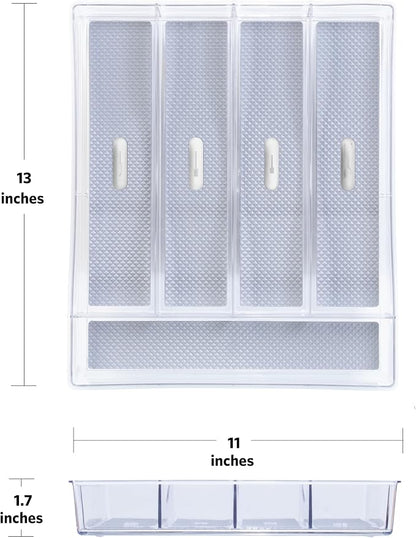Glad Silverware & Utensil Drawer Organizer - Divided Clear Plastic Storage Tray with 5 Compartments for Kitchen Flatware and Cutlery - BPA Free, Food Safe, Non Slip, 11x13 inches