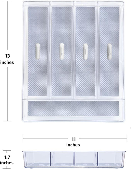 Glad Silverware & Utensil Drawer Organizer - Divided Clear Plastic Storage Tray with 5 Compartments for Kitchen Flatware and Cutlery - BPA Free, Food Safe, Non Slip, 11x13 inches
