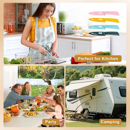 Paring Knife Set of 4, Paring Knives With Cover, 4 inch Small Fruit Knife, Ultra Sharp Kitchen Knives，High Carbon Stainless Steel PP Plastic Handle