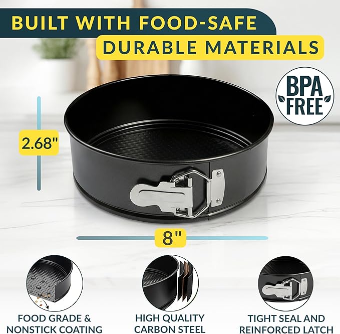 Cheesecake Pan 8 Inch Carbon Steel With Removable Bottom – Leakproof Design, Nonstick Coating Springform Pan – Durable Cake Mold With Secure Latch, Even Heat Cheese Cake Pans For Baking