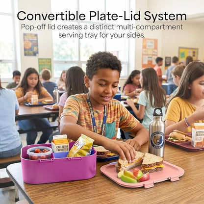 KARRICO Leakproof Lunch Box – 3-Compartment Bento Box, Cooler Pack & Adjustable Divider, Extra Large & BPA-Free – Dishwasher Safe, Ideal for On-the-Go Meals, Pink & Blue