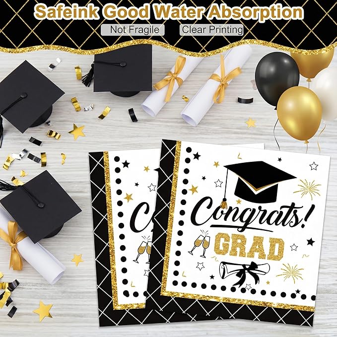 Dereinwo 100 PCS Graduation Paper Plates and Napkins | Bundle Includes Paper Oval Dinner Plates Dessert Plates and Napkins for Graduation Party Supplies