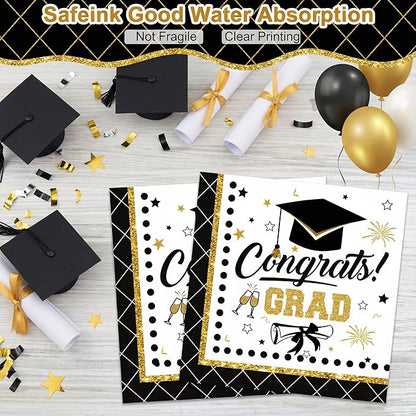 Dereinwo 100 PCS Graduation Paper Plates and Napkins | Bundle Includes Paper Oval Dinner Plates Dessert Plates and Napkins for Graduation Party Supplies