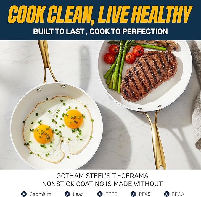 15 Pc Pots and Pans Set Non Stick - Gotham Steel Ceramic Cookware Set, Diamond Reinforced Nonstick, PFOA & PFAS Free, Non Toxic Kitchen Cookware, Oven Safe to 500°F, Dishwasher Safe - Navy