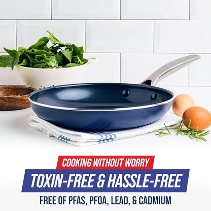 Blue Diamond Hard Anodized 8" 10" & 12" Diamond Infused Healthy Ceramic Nonstick Frying Pan Set, PFAS-Free, Stainless Steel Handle, Dishwasher & Oven Safe to 600F, Durable Cookware, Gray