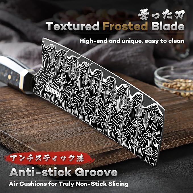 Huusk Damascus Nakiri Knife 7 Inch, Japanese Damascus Steel Chef Knives, Cleaver and Vegetable Knife with Ergonomic Resin Handle, Razor Sharp Kitchen Knives, Birthday Cooking Gifts for Men and Women