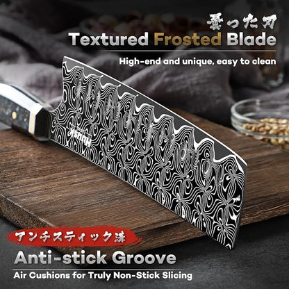 Huusk Damascus Nakiri Knife 7 Inch, Japanese Damascus Steel Chef Knives, Cleaver and Vegetable Knife with Ergonomic Resin Handle, Razor Sharp Kitchen Knives, Birthday Cooking Gifts for Men and Women