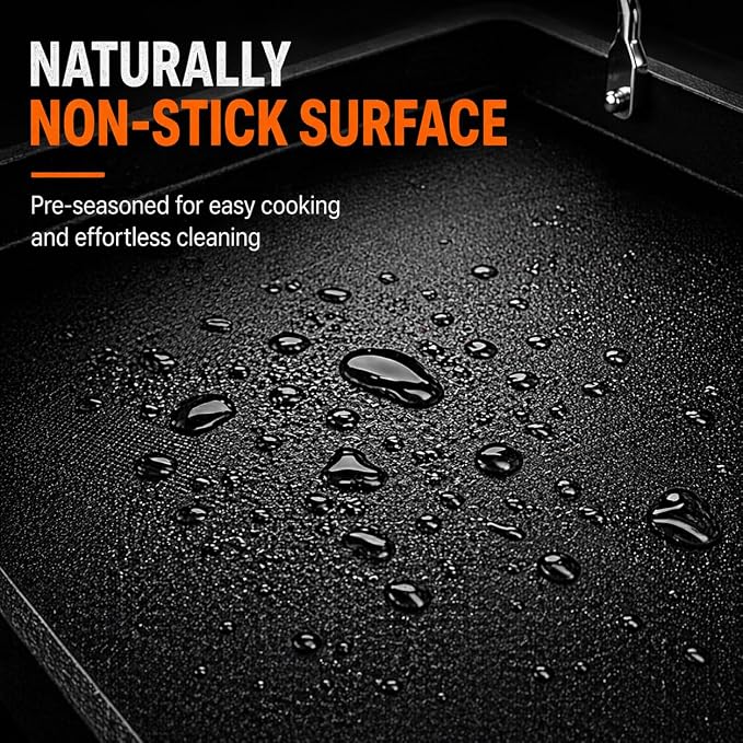 Cast Iron Griddle for Gas Grill, 25" x 16" Nonstick Flat Top Grill Griddle Plate, No Seasoning Required, Heavy Duty Outdoor BBQ Griddle with Grease Drain for Camping, Tailgating and Backyard Cooking