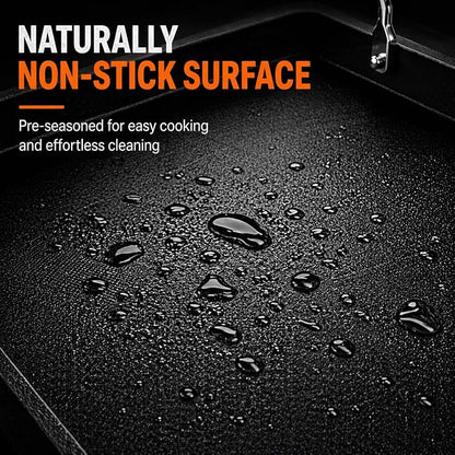 Cast Iron Griddle for Gas Grill, 25" x 16" Nonstick Flat Top Grill Griddle Plate, No Seasoning Required, Heavy Duty Outdoor BBQ Griddle with Grease Drain for Camping, Tailgating and Backyard Cooking