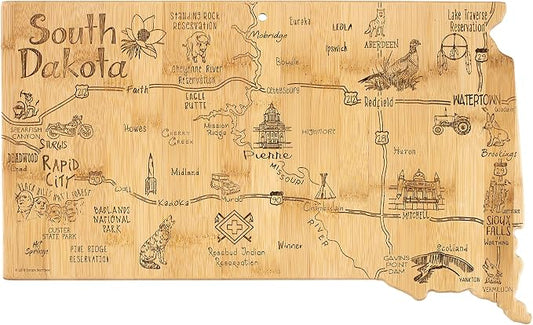 Totally Bamboo Destination South Dakota State Shaped Serving and Cutting Board, Includes Hang Tie for Wall Display