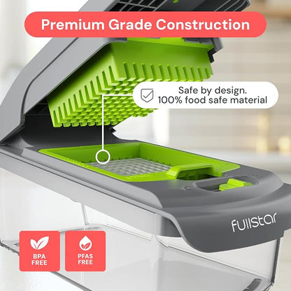 Fullstar The Original Pro Chopper - Vegetable Chopper and Spiralizer, Food Chopper with Container, Fruit Slicer, Kitchen Gadgets & Gifts, Home Essentials (4 in 1, Gray/Green)