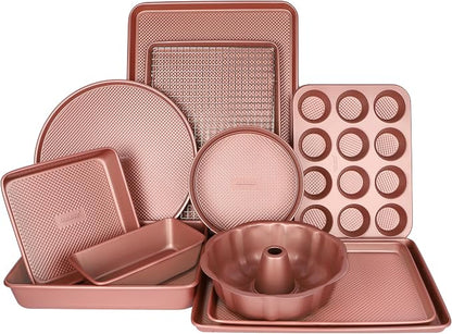 David Burke 17"/15" Cookie Sheets – Carbon Steel, PFTE & PFOA Free, Oven Safe, Non-Toxic, Perfect for Baking and Roasting – Rose Gold (2-Pack)