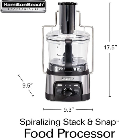 Hamilton Beach Professional Stack & Snap Food Processor & Veggie Spiralizer for Slicing, Shredding and Kneading, Extra-Large 3" Feed Chute Fits Whole Vegetables, 12 Cups, Stainless Steel (70815)