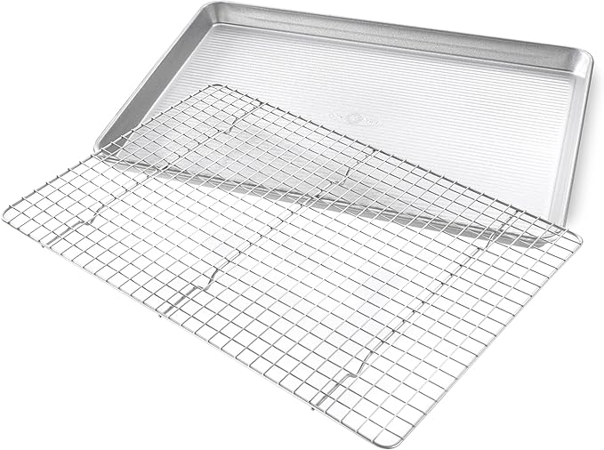 USA Pan Nonstick Quarter Sheet Pan Set of 2 and Half Sheet Baking Pan and Bakeable Nonstick Cooling Rack Set