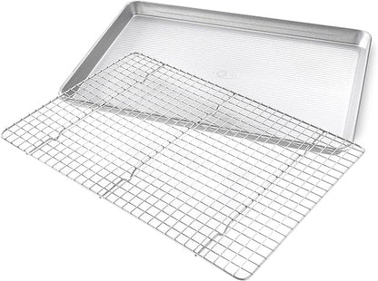 USA Pan Nonstick Quarter Sheet Pan Set of 2 and Half Sheet Baking Pan and Bakeable Nonstick Cooling Rack Set