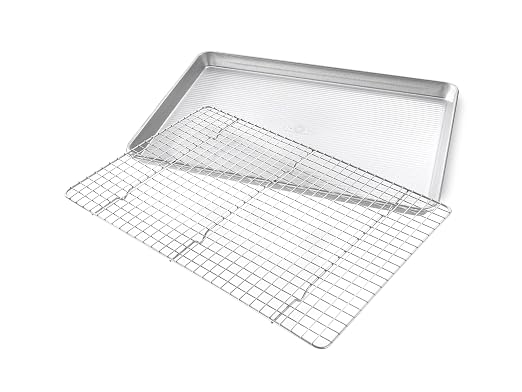 USA Pan Half & Quarter Sheet Baking Pan and Bakeable Nonstick Cooling Rack Set, Metal