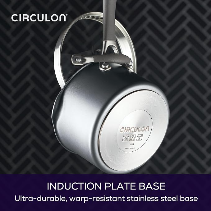 Circulon A1 Series w/ScratchDefense Nonstick Induction Straining 2qt SaucePan with Lid, Induction Cookware, 2-Quart Sauce Pan with Lid, Graphite