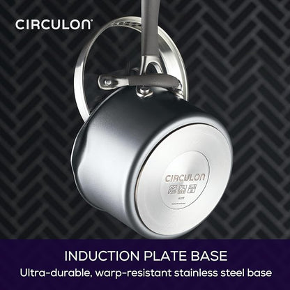 Circulon A1 Series w/ScratchDefense Nonstick Induction Straining 2qt SaucePan with Lid, Induction Cookware, 2-Quart Sauce Pan with Lid, Graphite
