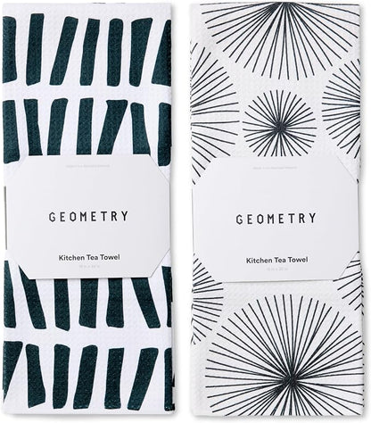 GEOMETRY Kitchen Tea Towels - Quick Dry Microfiber Dish Towels for Kitchen Linework, 18" x 30" 2 Pack