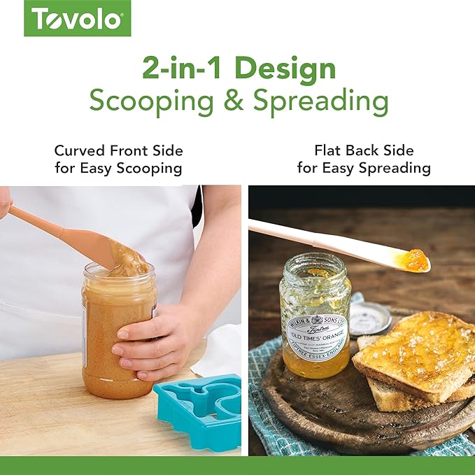 Tovolo Silicone Jar Spatula Long Handled Rubber Scraping Scooping Tool for Peanut Butter Jam Jelly Jars Blenders, Extra Long Flex Core Silicone Jar Scraper Dishwasher Safe BPA Free, Apricot Orange