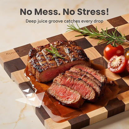 SMIRLY Wooden Cutting Boards for Kitchen - Rubberwood Cutting Boards for Meal Prep, Serving, Charcuterie - Kitchen Gadgets, House Warming Gifts - Wood Chopping Board Set of 3 with Holder