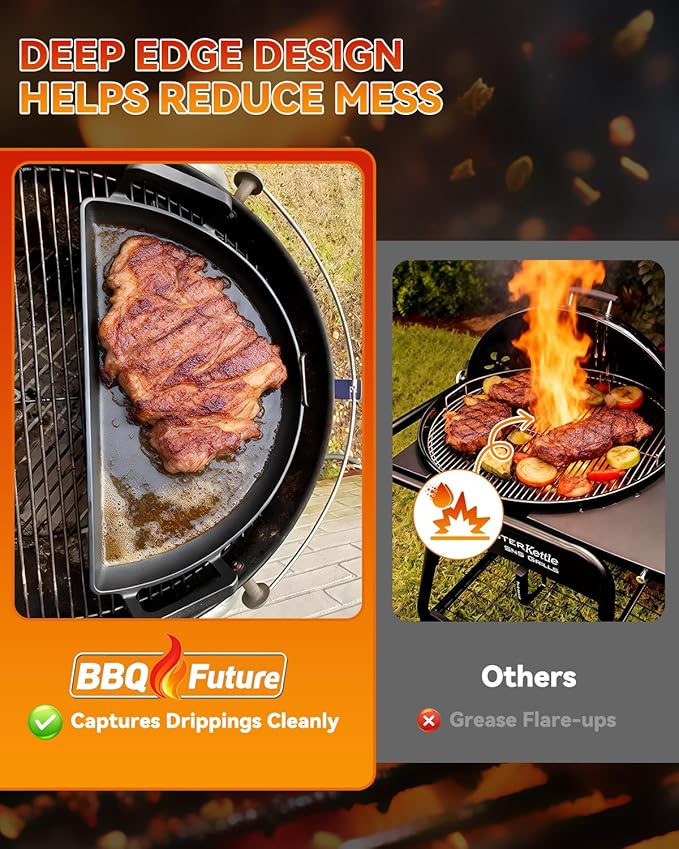 Cast Iron Drip Griddle Pan for 22" Weber Kettle Grill– Heavy Duty 3-in-1 Kettle Grill Accessory, Griddle Insert for 22 Inch Weber & Other Charcoal Kettle Grills, BBQ Searing Pan, Griddle & Drip Tray