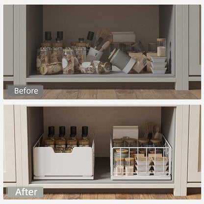 NETEL 2 Pack Pull Out Cabinet Organizer, Slide Out Drawers for Kitchen Cabinets, Pull Out Drawers Fixed with Adhesive Nano Film, Kitchen Cabinet Organizer, Pantry Organizers,11.8" W X 15.7" D X 6.9" H