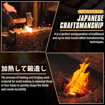 Huusk Hand Forged Chef Knife Set, High Carbon Steel Butcher Knife Set, Japanese Kitchen Knives for Home, Outdoor BBQ Camping Cooking, Gift Idea for Men