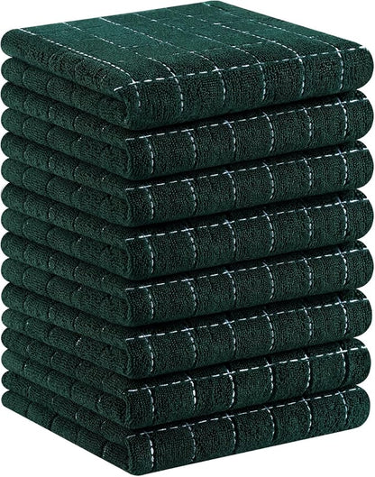 Homaxy 100% Cotton Terry Kitchen Towels(Blackish Green, 13 x 28 inches), Checkered Designed, Soft and Super Absorbent Dish Towels, 8 Pack