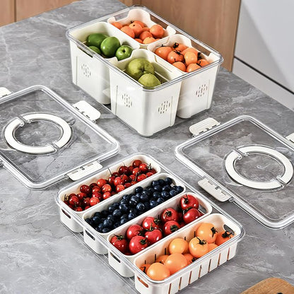 2Pack Divided Snackle Box with Lids Stackable Food Serving Tray for Fruit&Veggie Plastic Fridge Storage Container for Pantry Freezer Clear Snack Box for Meal Prep Candy Nuts Spice