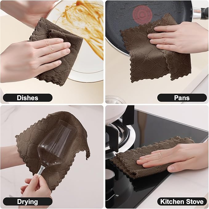 Homaxy 18 Pack Kitchen Cloths Dish Towels (7" x 9", Brown), Super Soft and Absorbent Coral Velvet Dishcloths, Fast Drying No Lint Microfiber Cleaning Cloth