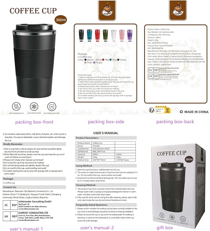 YINJAM 12oz Travel Coffee Mug Insulated Coffee Cups to Go with Leakproof Lid Vacuum Stainless Steel Double Walled Thermal Car Coffee Tumbler for Hot Cold Iced Tea Drinks Reusable (Green, 12oz)