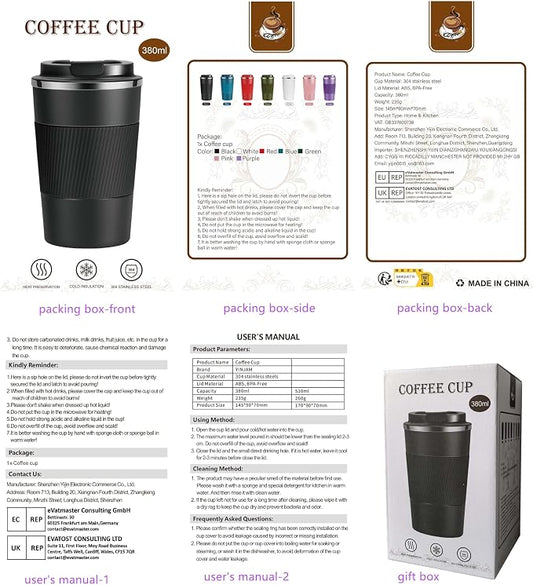 YINJAM 12oz Travel Coffee Mug Insulated Coffee Cups to Go with Leakproof Lid Vacuum Stainless Steel Double Walled Thermal Car Coffee Tumbler for Hot Cold Iced Tea Drinks Reusable (Green, 12oz)