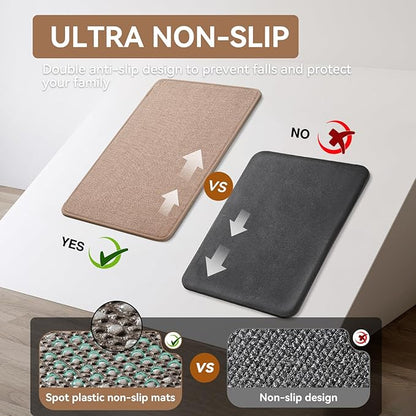YDKGL Kitchen Rugs Mat Non Slip Washable, Linen-Look 0.3" Thick Soft Cushioned Absorbent Kitchen Mats for Floor, Mild Anti-Fatigue Runner Rug Sink Mat Laundry Standing Mats, Easy Clean, Brown 17"x47"
