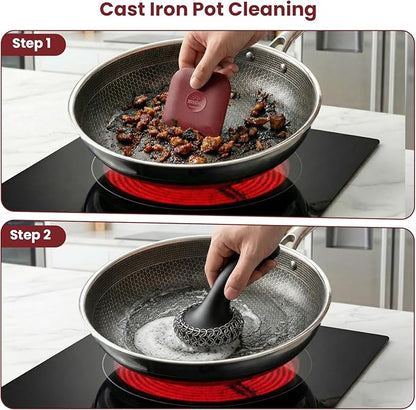 TMEDW Pan Scraper, 5 Pcs Pot Scraper, Pan Scraper Plastic, Multifunctional Scraper Tool for Kitchen, Non-Slip, Food Safe, High Heat Resistant-Red