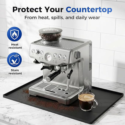 Golener Silicone Coffee Mat - 24" x 16" Coffee Bar Mat for Countertop with Raised Edges, Kitchen Station Pad, Accessories Fit Under Coffee Machine, Waterproof Dish Drying Mat, Heat Resistant, Black