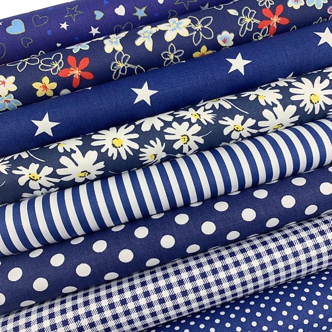 aufodata 8 Pieces 19.6" x 19.6" (50cm x 50cm) Cotton Fabric Squares Quilting Patchwork Floral Pattern Precut Fabric for DIY Quilting Sewing Crafting Artcraft (Navy Blue)