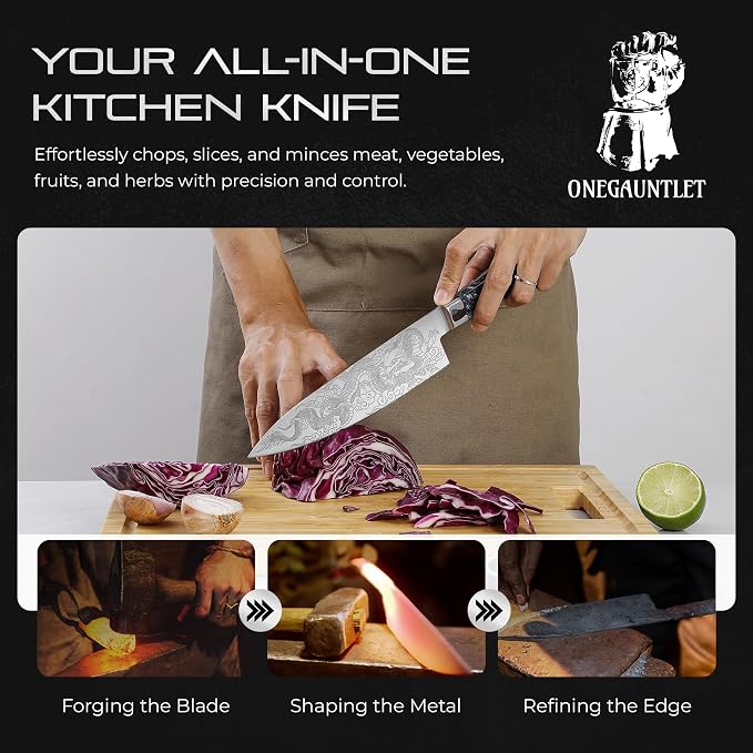 8 Inch Chef Knife - Stainless Steel, Sharp Kitchen Knife, Ergonomic Cooking Knife, Japanese Style, For Cooking, Chopping. Gift Box Included