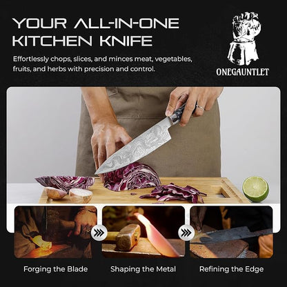 8 Inch Chef Knife - Stainless Steel, Sharp Kitchen Knife, Ergonomic Cooking Knife, Japanese Style, For Cooking, Chopping. Gift Box Included