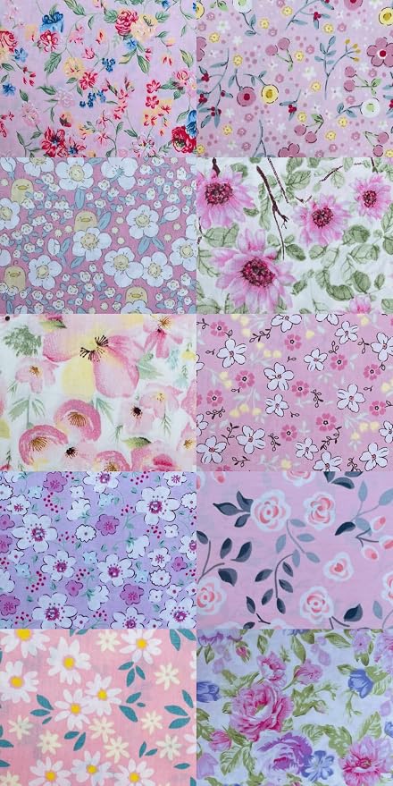 HANPATQUI 50PCS 12 x 12 inch 100% Cotton Fat Quarters Fabric for Sewing and Quilting Bundles Precut Fabric Square for DIY Craft Patchwork-Pink Printed
